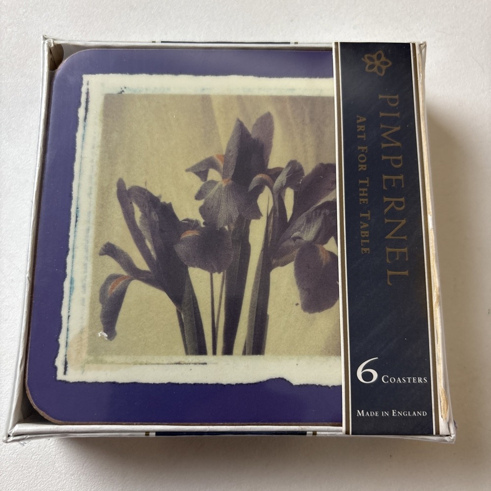 Pimpernel Coasters Set of 6 Blue Iris New Made in England Art for the table